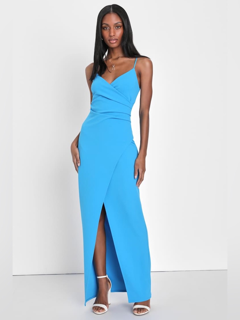 Lulus Sweetest Admirer Blue Ruched Surplice Maxi Dress